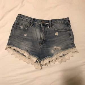 Free People Denim Shorts with Lace Trim